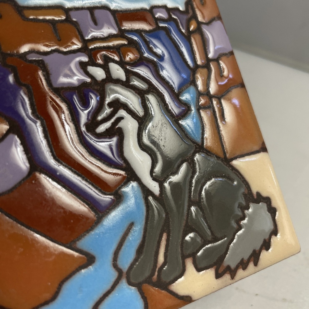 Ceramic Art Tile 3.8" Grand Canyon Grey Wolf Made In Tucson AZ USA - Picture 2 of 7